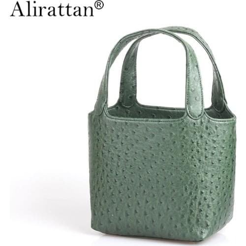 Alirattan Women Ostrich Bucket Bags High Quality Brand Desgin Leather Handbags Trendy Autumn Bucket Tote Bag Elegant Python Tote