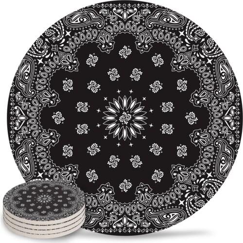 Bandana Black Southwestern Art Ceramic Coasters Waterproof Tea Cup Mat Modern Home Decor Coffee Table Decor Coasters For Glasses