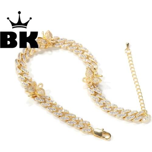 The Bling King Gold Chain Adjustable butterfly 9inch /10inch Plated Ankle Luxury Cuban Chain Jewelry small size