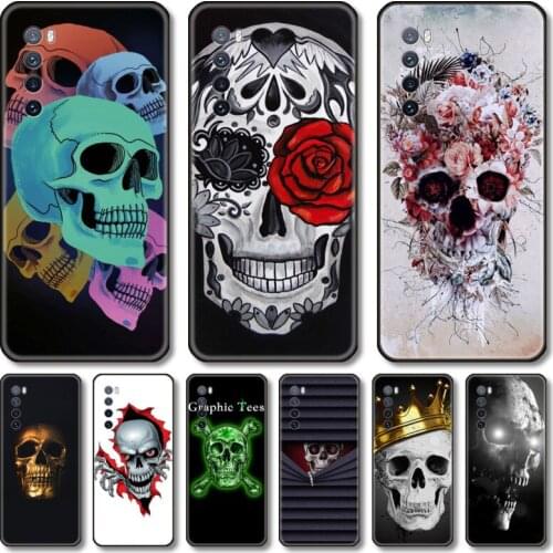 White skulls Phone Case For Huawei Nova 2 3 4 5 6 7 8 SE i E Pro Lite black cell shell