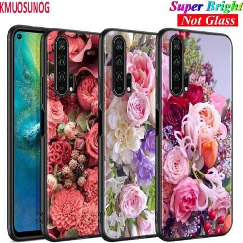 Black Silicone Cover Peony Rose Flower Ball for Huawei Honor 10i 9X 8X 20 10 9 Lite 8 8A 7A 7C Pro Lite Phone Case