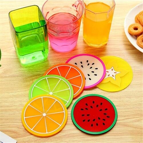 Colorful Cute Silicone Fruits Coaster Novelty Cup Cushion Holder Home Dining Room Decor Drink Placement Mat 4N1343