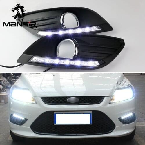 DNO LED DRL Daylights For Ford Focus 2 MK2 2009 2010 2011 12V Auto Dimming Daytime Running Lamps Car Foglamp