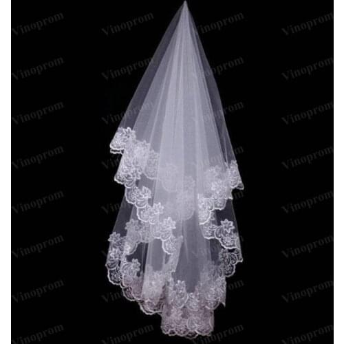 White Cathedral Wedding Veils Short One Layer Bridal Veil Appliques Lace Edge No Comb Wedding Accessorie