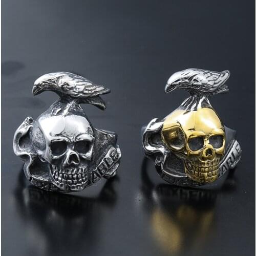 Gothic Mens Dark Crow Skull Ring Vintage 316L Stainless Steel Biker Rings Cool Male Punk Hip Hop Jewelry Dropshipping Store
