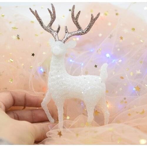 Crystal Deer Christmas Forest Elk White Flash Gold Dessert Table Decor Merry Christmas Decor For Home 2021 Kids Naviidad Gifts
