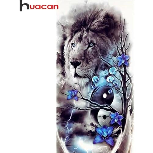 Huacan 5d Diamond Painting Lion Full Square/round Diamond Embroidery Mosaic Animal Flower Home Decor