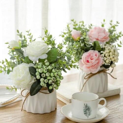 Emulated Rose Sunflower Set Ceramic Vase Home Party Scene Layout Decoration Supplies