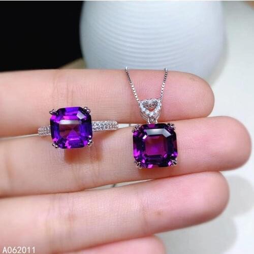 KJJEAXCMY fine jewelry Amethyst 925 sterling silver classic girl pendant necklace chain ring set support test hot selling