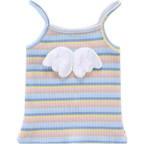 Girls Summer Tanks Cotton Vest Color Stripe Kids Camisole Cartoon Wings Children Tops Baby Singlet Girls Undershirts Teenager