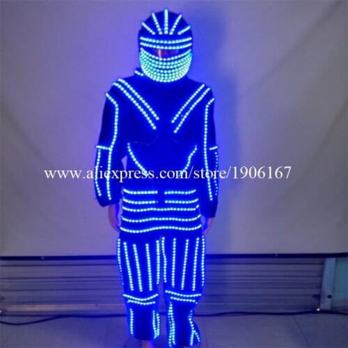 New Design LED Luminous Dance Costume Clothes With Led Helmet Glowing Robot Suits Stage Performance Clothing Dancewear