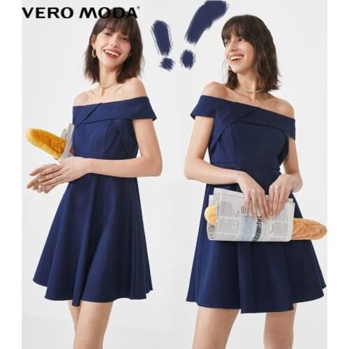 Vero Moda Women Cotton Off-Shoulder Slash Neck High Waist Denim Dress | 320242525