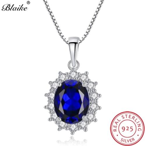 Blaike Stunning Sapphire Birthstone Oval Pendants Natural S925 Sterling Silver White Zircon Blue Charm Necklace For Women Gifts