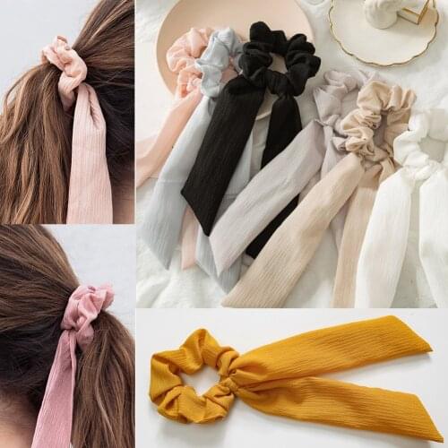 Fashion Summer Ponytail Scarf Elastic Hair Rope for women Solid Color Hair Bow Ties Scrunchies Bows Ribbon Hairbands Accessories