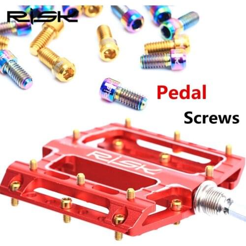 RISK 8pcs/Set M4*8mm Lightweight Bike Downhill Pedal Screws Titanium Alloy Anti-Slip Cycling Bicycle Pedales Bicicleta MTB Bolts