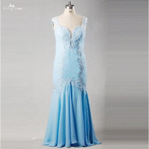 RSE300 Plus Size Prom Dresses Mermaid Aqua Long Dress Chiffon