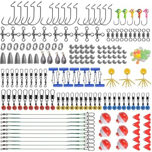 232pcs Fishing Tackle Including Jig Hooks Sinker Weights Fishing Swivels Snaps Sinker Slides Floats Bobbers Beads Fishing Kit