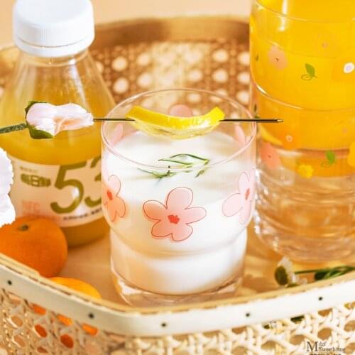 Korean Style Glass Cup Simple Cute Creative Juice Cup Drink Cup Cute Water Flower Transparent Tazas De Cafe Drinkware EB5BLB