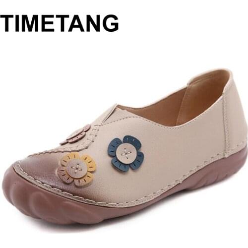 TIMETANG femmes chaussures new European American ladies single shoes retro flowers mujer pisos round toe low-cut loafers large