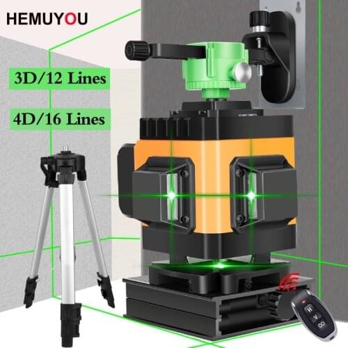 HEMUYOU Laser Level 12/16 Lines 3D/4D Self-Leveling 360 Horizontal Green Laser Beam Line Horizontal Vertical Cross Lines Indoors