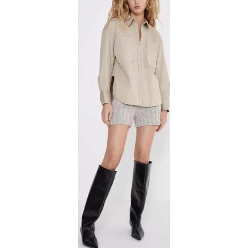 High quality ladies zipper shirt casual pocket shirt office workwear for women blouse