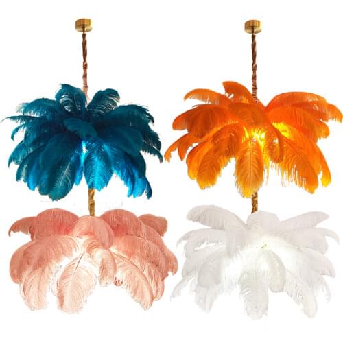 YI-YING Nordic Luxury Feather Droplight Soft-fitting Living Room Clothing Store Creative Net Red Warm Romantic Bedroom Lamp