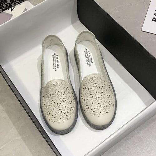 Leather Women Flats New Cut-Outs Summer Shoes Woman Hollow Womens Loafers Female Solid Shoe