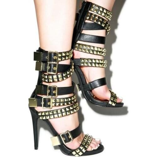 Womens Fashion Sexy Open Toe Ladies High Heels Party Stiletto Leather Straps Women Gladiator Sandals Club Shoes Plus Size 44