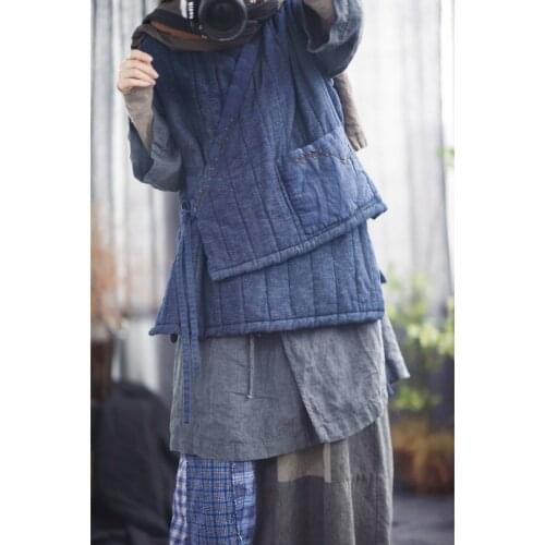 Women Cotton Linen Padded Vest Ladies Autumn Winter Irregular Length Vests Waistcoat Outerwear Female Sleeveless Tops