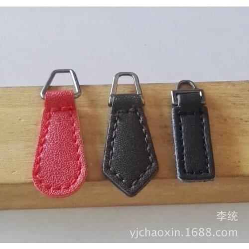 100pcs/lot Double-sided PU Leather Zipper Puller Slider for Tag Lock Handle Decoration Sewing Accessories