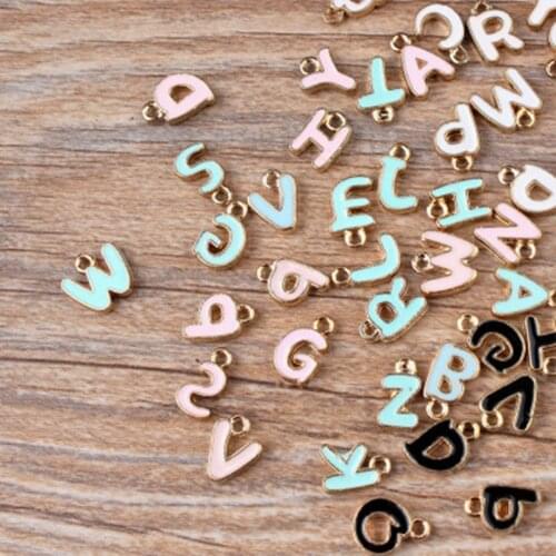 12mm 130Pcs Mix 26 Alphabet KC Gold Color Glazing Jewellery Alloy Pendants Jewelry Charms