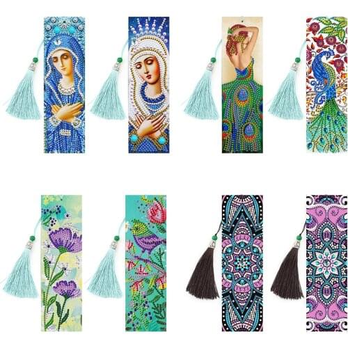 2Pcs/Set DIY 5D Diamond Painting Bookmark Leather Tassel Book Marks Creative Craft Special Shaped Diamond Embroidery DIY Crafts