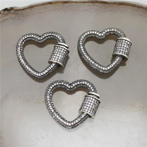 20*25mm 5pcs/lot cubic zirconia micro pave charm,new gunmetal heart cz clasp,handmade necklace/bracelet jewelry component clasp
