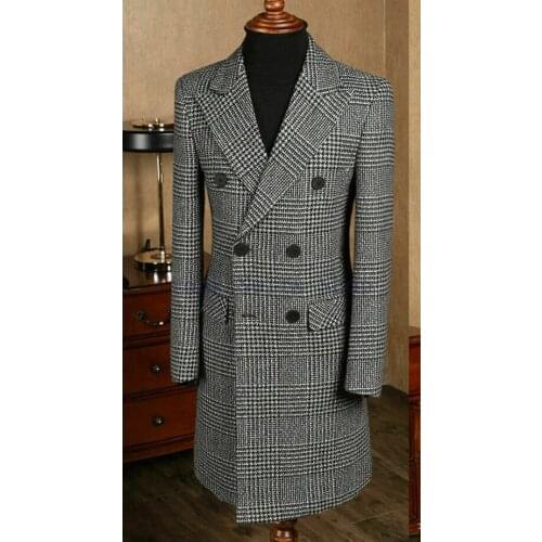 2021 Mens Houndstooth Blazer Jacket Casual Long Sleeve Peaked Lapel Men Groom Blazer Plaid Slim Fit Design Long Blazer For Men