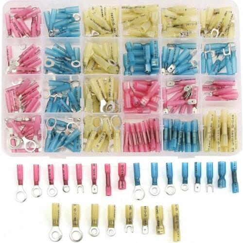 240Pcs Heat Shrink Wire Butt Terminals Kit 22-10 AWG Ring Spade Fork Assorted Waterproof Insulated Crimp Connectors Set