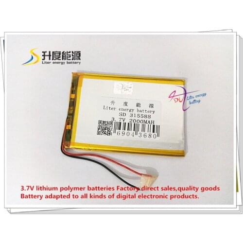 3.7V 2000mAH 315588 polymer lithium ion / Li-ion battery for tablet pc power bank cell phone speaker e-book