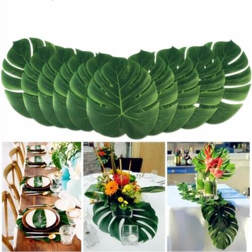 3pcs 35cm Hawaii Party Decoration Artificial Fake Palm Leaves Tableware Plant Wedding Table Marriage Party Decoration
