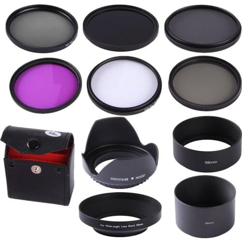 58mm CPL UV FLD ND2 ND4 ND8 ND Filter Kit Hood For Canon T5i T6i T6s 18-55mm