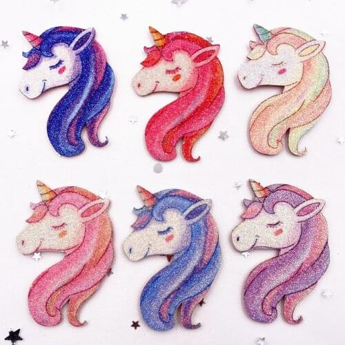 6PCS Felt Fabric Rainbow Glitter Cool Unicorn Applique Wedding DIY Sewing Patch Hair Bow Accessories DIY Craft Supplies E36