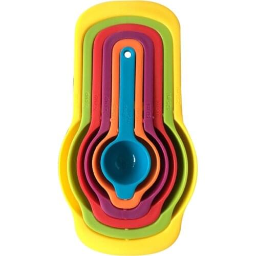 6-Piece Rainbow plastic measuring spoon measuring cup set with graduated spoon baking tool
