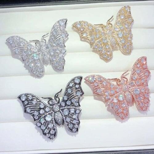 63x42mm Womens High Quality Butterfly Brooch CZ-inlaid ,Fashion Style For Woman Christmas Gift 1 Pair