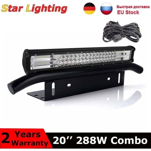 7D 20 inch 288W Offroad LED Bar Tri-Row Bull Bar Front Bumper License Plate Bracket with wire For Truck Driving 4WD 4x4 12V 24V