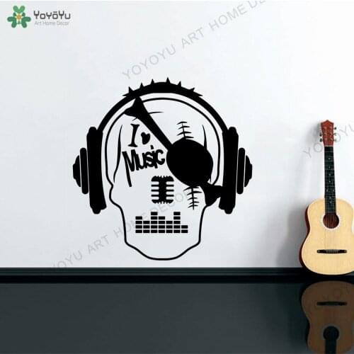 Abstract Wall Vinyl Music I Love Pirate Skull Wall Sticker Headphones Glasses Music Room Decals Mural For kid room decor rb607
