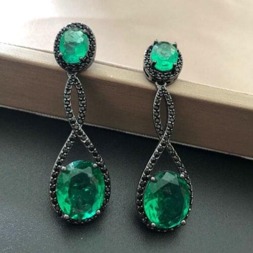 Bilincolor Broken Zircon Vintage Green Drop Earring Femal Jewelry