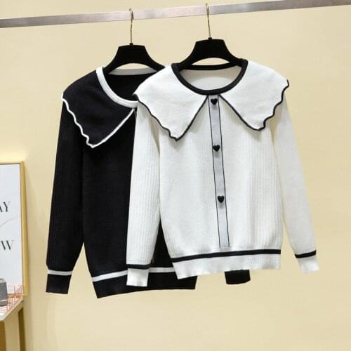Black White Plus Large Size Oversize Korean Style Fashion Pullovers For Autumn WomenS Clothing Ladies Sweater 2021 Tops Blouses