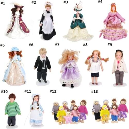 7 Pieces Wooden Poseable Doll Family for Dollhouse Miniatures and Accessories - 1:12 Scale