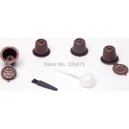 By dhl 100set practical 4pcs/set Plsatic Refillable Coffee Capsule with Spoon Brush 200 Times Reusable Compatible