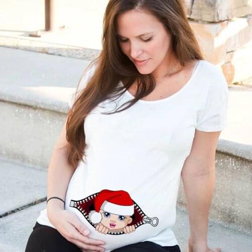 Funny Zip Print Trendy Baby Peeking Maternity Tshirt Mom Plus Size T-shirt Summer Fashion Pregnant Woman T Shirts Pregnancy Tees