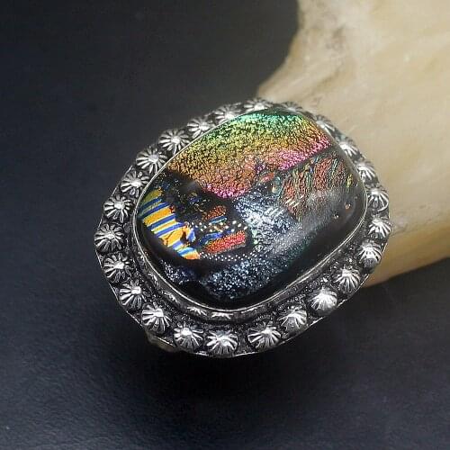 Hermosa Jewelry Solitaire Vintage Gallant Ocean Series Dichroic Glass Silver Color Men Women Band Ring Size 9 FQ140