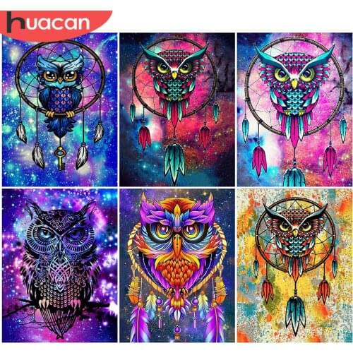 HUACAN Diamond Painting Owl Full Drill Square Rhinestone Kit Diamond Embroidery Animal Mosaic Handicraft Cross Stitch Home Decor